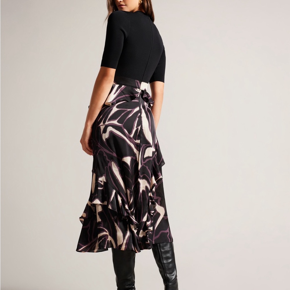 Ted Baker Serepha Black Fitted Knit Bodice Dress With Ruffle Skirt